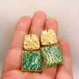 Aqua Gold Flake Statement Drop Earrings For Her, thumbnail 4 of 10