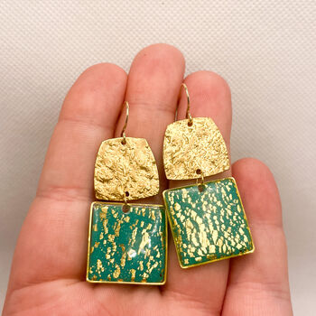 Aqua Gold Flake Statement Drop Earrings For Her, 4 of 10