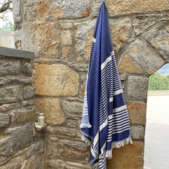 Amalfi Striped Peshtemal Towel Marine Blue, 6 of 10