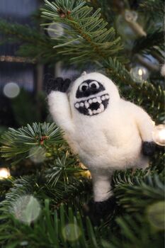 Handmade Felt Yeti Biodegradable Hanging Decoration, 7 of 8