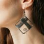 Black Square Wire Wrapped Statement Earrings, thumbnail 1 of 6