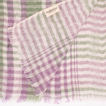 Linen Scarf, Sage And Lilac Check, 3 of 4