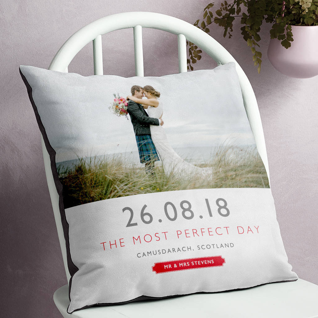 Personalised Wedding Date And Location Photo Cushion, 1 of 5
