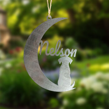Dog Personalised Silhouette Steel Moon Crescent, 5 of 8