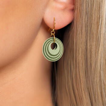 Green And Khaki Geometric Circular Earrings • Gold Plated Sterling Silver Hooks, 4 of 12