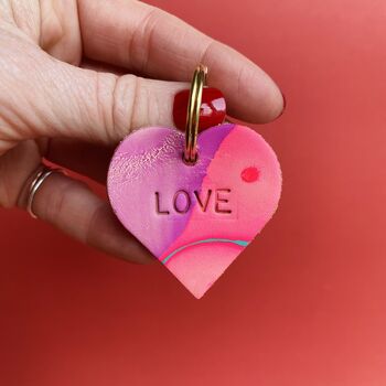 Personalised Colourful Marbled Leather Heart Keyring, 3 of 9