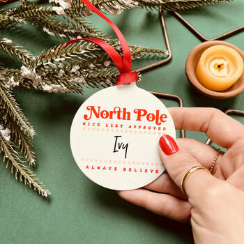 Personalised North Pole Nice List Christmas Bauble, 2 of 4