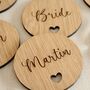 Custom Wooden Wedding Heart Shaped Circle Coasters, thumbnail 5 of 5