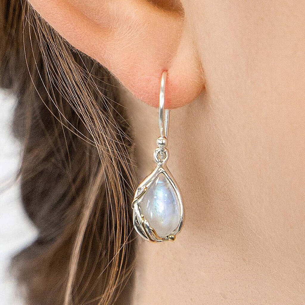 Rainbow moonstone earrings silver, raw moonstone jewelry, June birthstone,  raw gemstone earrings, genuine moonstone, boho gift for women