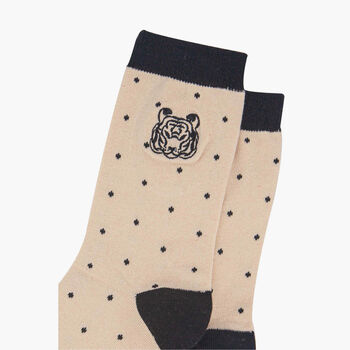 Polka Dot Embroidered Tiger Ankle Socks Women's Cream, 2 of 3