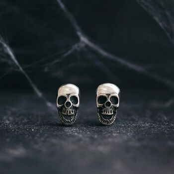 Sterling Silver Skull Stud Earrings, 3 of 6