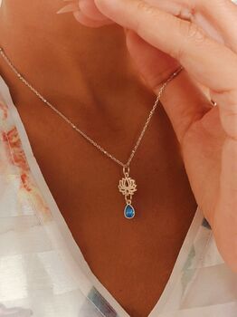 Lotus Blue Cubic Zirconia Sterling Silver Necklace, 2 of 10