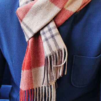 Men's Cashmere Blend Red Check Scarf, 5 of 9