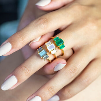 Green Onyx Gemstone Ring With A Triple Baguette Cut, 7 of 7
