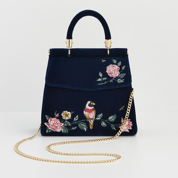 Rosy Posy Embroidered Blue Mini Top Handle Tote, 2 of 8