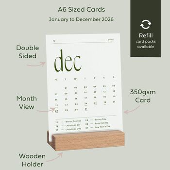 Minimal 2026 Monthly Desk Calendar With Wooden Holder, 4 of 10