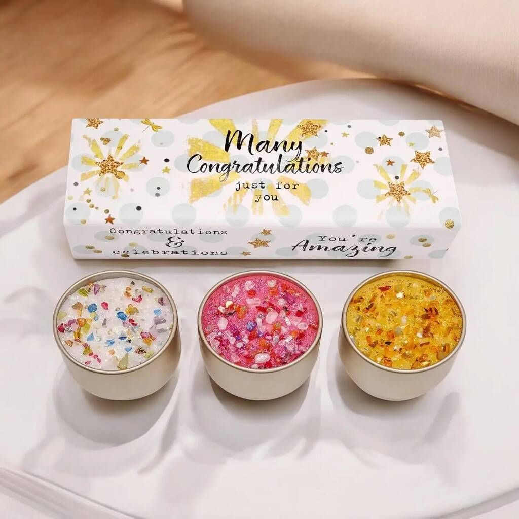 Many Congratulations Luxury Scented Candle Trio Set – Free Standard Gift Wrap, 1 of 2