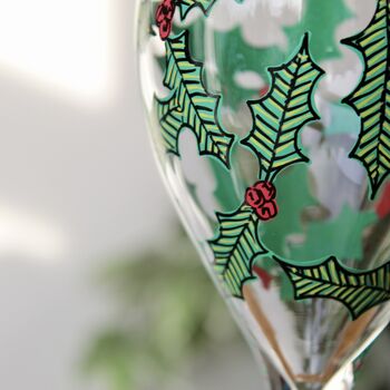 Holly Leaf Painted Wine Glass, 6 of 9