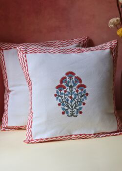 Pink Bloom Block Printed Cushion Cover Set Of Two, 2 of 2