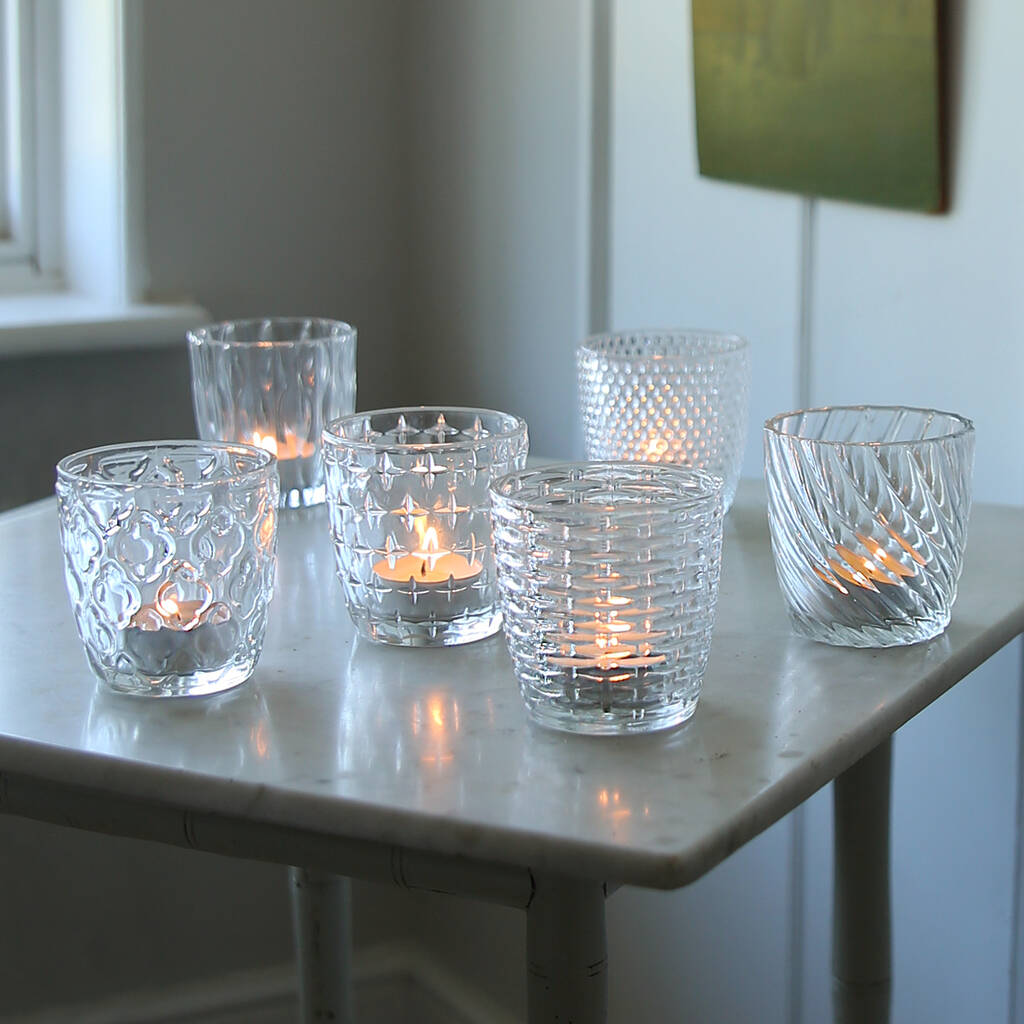 Set Of Six Glass Patterned Tealight/Vase By Clem & Co ...
