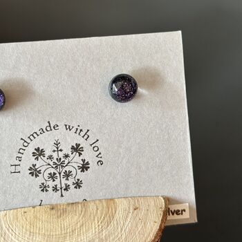 Purple Sparkly Fused Glass Sterling Silver Stud Earrings, 2 of 9