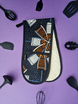African Print Oven Gloves | Grey Deji Print, 3 of 5