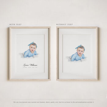 Baby Shower Gift – Personalised First Birthday Hand Drawn Baby Portrait, 3 of 9