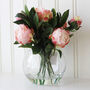 Artificial Pink Peony Arrangement In Globe Vase, thumbnail 5 of 5