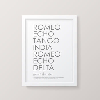 Personalised Retirement Phonetic Alphabet Wall Art Print, 5 of 7