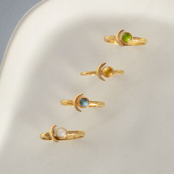 Sterling Silver Moon And Birthstone Open Ring, 4 of 9