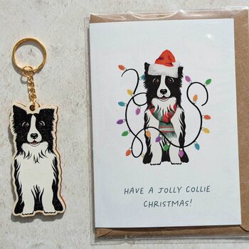 Collie Dog Wooden Keyring With Optional Christmas Card, 2 of 9