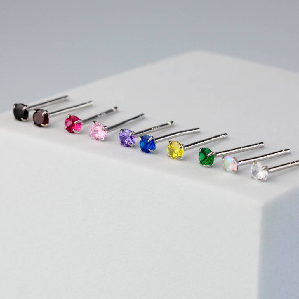 Sterling Silver Tiny Colourful Crystal Stud Earrings, 1 of 5