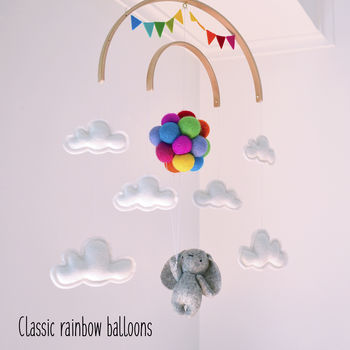 Bunny Flying With Rainbow Balloons Nursery Mobile, 5 of 11