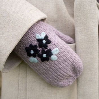 Forget Me Not Knitted Lilac Mittens, 2 of 5