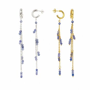 Tanzanite Hoop Drop Earrings In Sterling Silver Or Gold Vermeil, 2 of 11