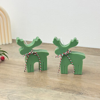 Green Reindeer Christmas Candles And Christmas Decor, 3 of 10