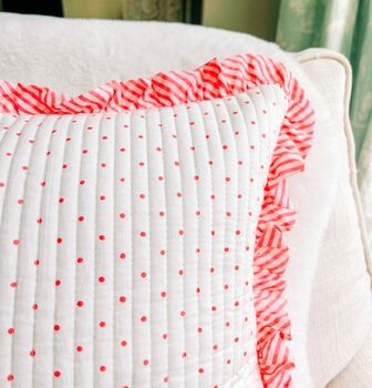 Handmade Quilted Block Print Spotty Cushion, 4 of 5