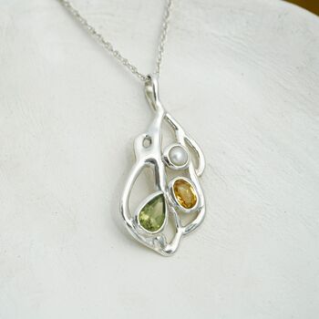 Silver Pendant With Peridot, Citrine And Pearl, 5 of 7