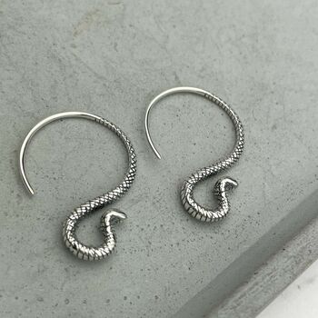 Sterling Silver Snake Hoop Earrings Cobra Goth, 7 of 12