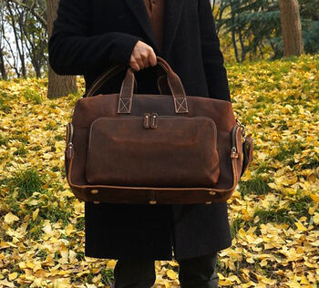 Genuine Leather Weekend Bag With Leather Straps Detail, 2 of 12