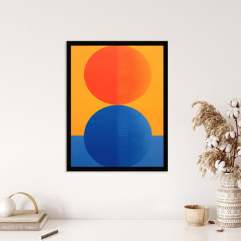 Tangerine And Cobalt Blue Orbs Abstract Wall Art Print, 4 of 6
