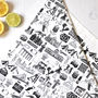 Wales Illustrated Black And White Tea Towel, thumbnail 1 of 8