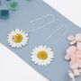 Real Daisy Flower Threader Earrings In Sterling Silver, thumbnail 2 of 11