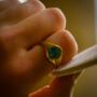 Green Oval Opal Silver Steel Signet Ring, thumbnail 5 of 12