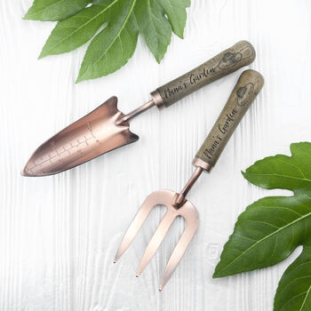 Personalised Luxe Copper Trowel And Fork Set, 2 of 10