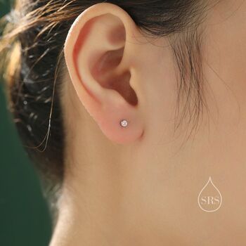 Sterling Silver Tiny Pink Cz Barbell Earrings, 5 of 12