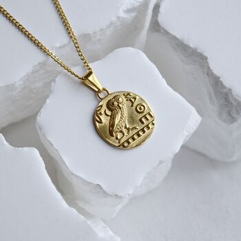 Athena Owl Necklace 18 K Gold Owl Pendant, 3 of 4