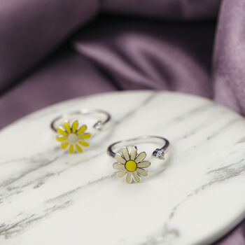 Yellow Rotating Sunflower Floral Fidget Daisy Ring, 8 of 9