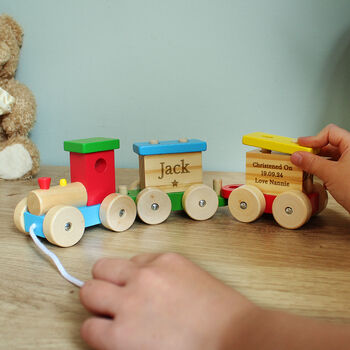 Personalised Name Star Wooden Toy Train, 7 of 9