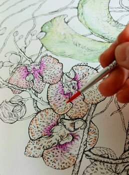 Golden Orchid Watercolour And Gilt Painting, 4 of 8